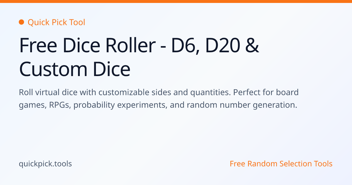 Free Dice Roller - D6, D20 & Custom Dice | Quick Pick